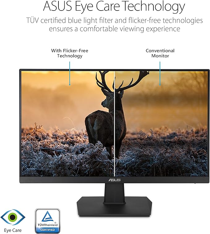 ASUS VA24EHE Eye Care Monitor – 24 inch (23.8 inch viewable), Full HD, IPS, Frameless, 75Hz, Adaptive-Sync/FreeSync, Low Blue Light, Flicker Free, Wall Mountable