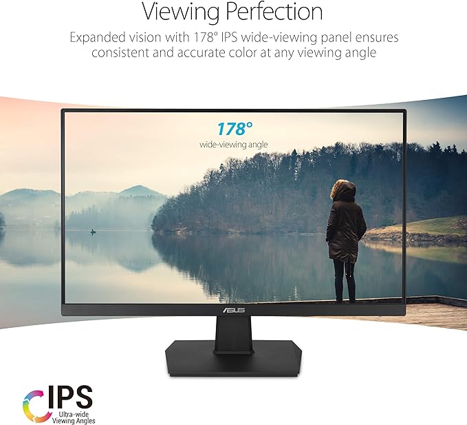 ASUS VA24EHE Eye Care Monitor – 24 inch (23.8 inch viewable), Full HD, IPS, Frameless, 75Hz, Adaptive-Sync/FreeSync, Low Blue Light, Flicker Free, Wall Mountable
