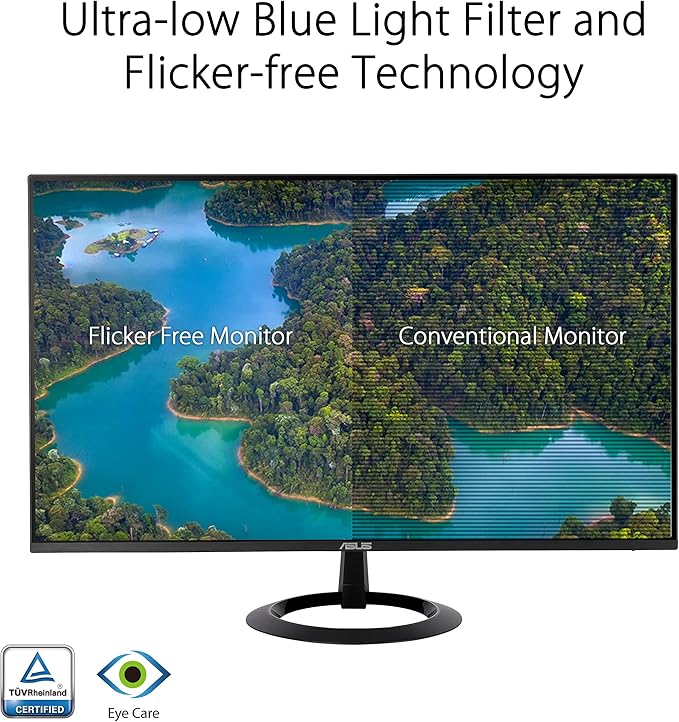 ASUS VZ24EHE Eye Care Monitor – 23.8 inch Full HD (1920 x 1080), IPS, 75Hz, 1MS Adaptive-Sync/FreeSync, HDMI, Low blue light, Flicker free, Ultra-slim