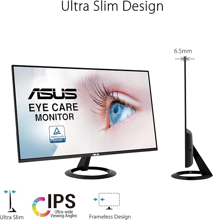 ASUS VZ24EHE Eye Care Monitor – 23.8 inch Full HD (1920 x 1080), IPS, 75Hz, 1MS Adaptive-Sync/FreeSync, HDMI, Low blue light, Flicker free, Ultra-slim