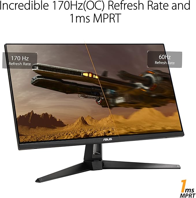 ASUS TUF Gaming 27 Inch 1440P Monitor VG27AQA1A - QHD (2560 x 1440), 170Hz (Supports 144Hz), 1ms, Extreme Low Motion Blur, Freesync Premium, Eye Care, HDMI, DisplayPort, Shadow Boost, Speakers, HDR