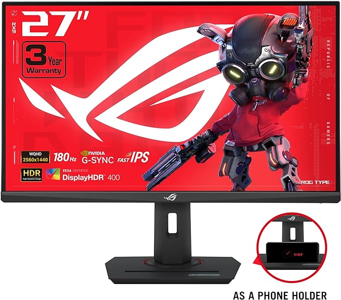 ROG Strix XG27ACS USB Type-C Gaming Monitor – 27-inch 2560x1440, 180Hz (Above 144Hz), 1ms (GTG), Fast IPS, Extreme Low Motion Blur Sync, USB Type-C, G-Sync compatible, DisplayWidget Center, tripod socket, HDR