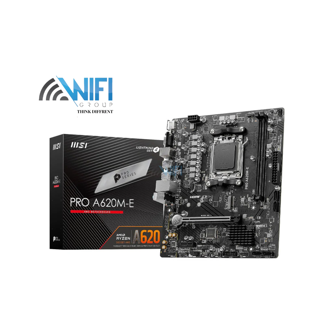  MSI PRO A620M-E ProSeries Motherboard (AMD AM5, DDR5, PCIe 4.0, SATA 6Gb/s, M.2, USB 3.2 Gen 1, Gbps LAN, DVI/HDMI, mATX)