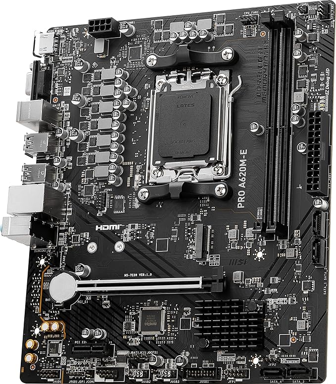  MSI PRO A620M-E ProSeries Motherboard (AMD AM5, DDR5, PCIe 4.0, SATA 6Gb/s, M.2, USB 3.2 Gen 1, Gbps LAN, DVI/HDMI, mATX)