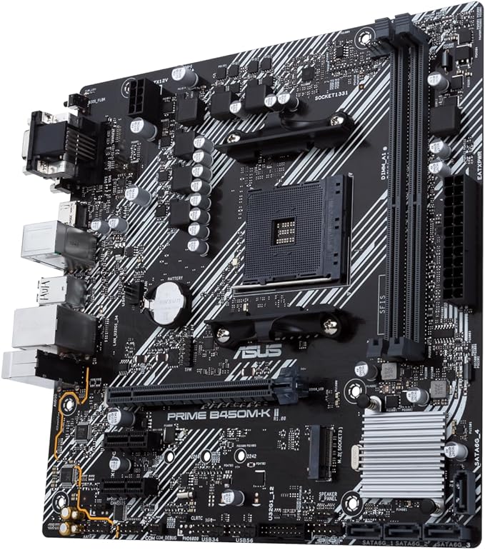  ASUS Prime B450M-K II (AMD AM4 Socket for AMD Ryzen 5000/4000/ 3rd/2nd/1st Gen) Micro ATX Motherboard with M.2 Support HDMI/DVI-D/D-Sub SATA 6 Gbps 1 Gb Ethernet USB 3.2 Gen 1 Type-A, BIOS Flashback