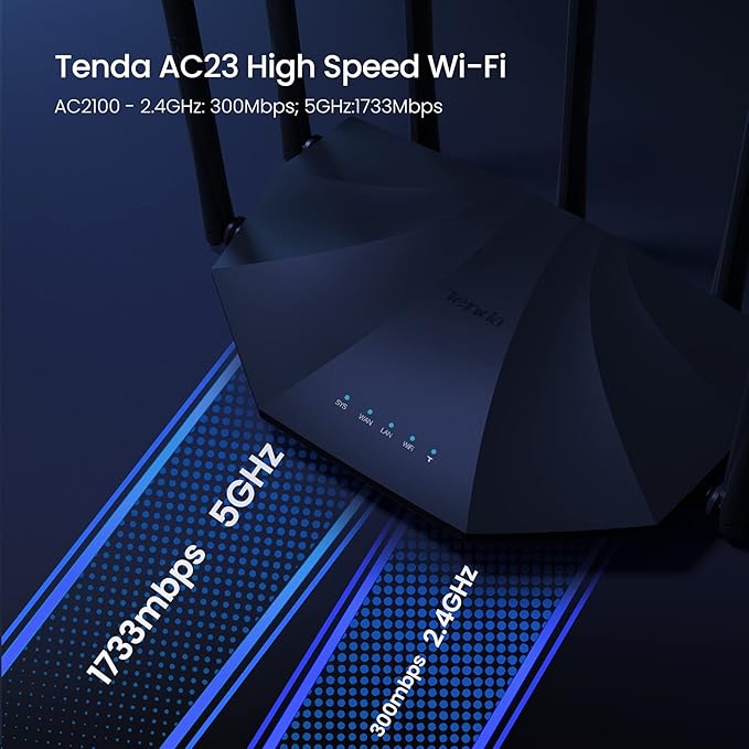 Tenda AC23 AC2100 Smart WiFi Router - Dual Band Gigabit Wireless (up to 2033 Mbps), 1400 sq ft Coverage for Large Home, Parental Control, 4X4 MU-MIMO, 7 * 6dBi External Antennas, Alexa Compatible