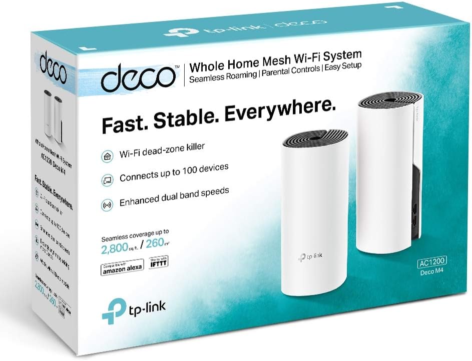 TP-Link Deco Whole Home AC1200 Mesh WiFi System - Up to 5,500 sq. ft. Coverage, WiFi Router/Extender Replacement, Gigabit Ports, Seamless Roaming, Parental Controls, Works with (Deco M4 2-Pack)