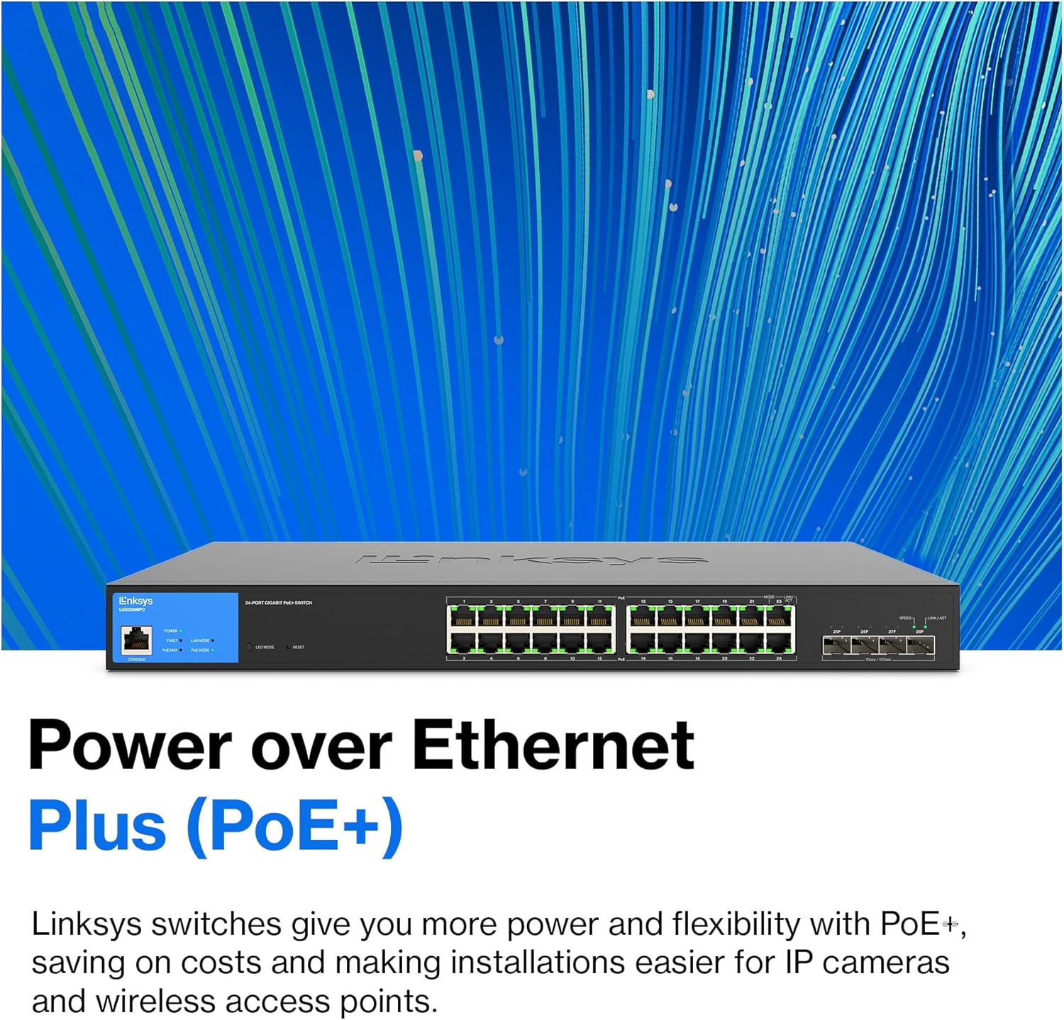 24-Port Managed Gigabit PoE+ Switch with 4 10G SFP+ Uplinks 410W TAA Compliant LGS328MPC
