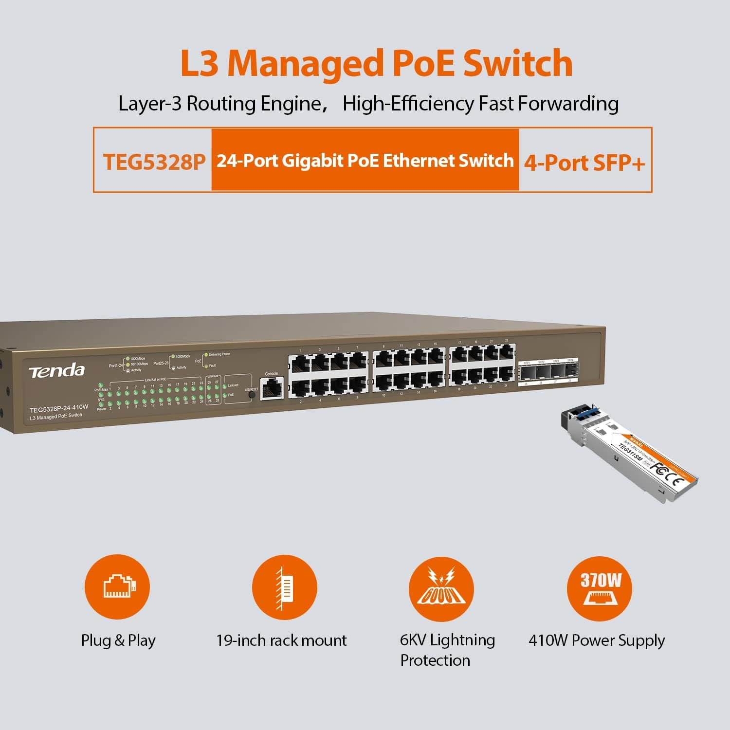 Tenda TEG5328P-24-410W 28-Port L3 Managed PoE Switch