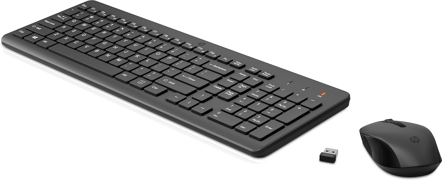 HP 330 Wireless Keyboard and Mouse Combination - (1600 DPI, USB-A Port, LED Indicators, Shortcut Keys, Windows 10), Black,