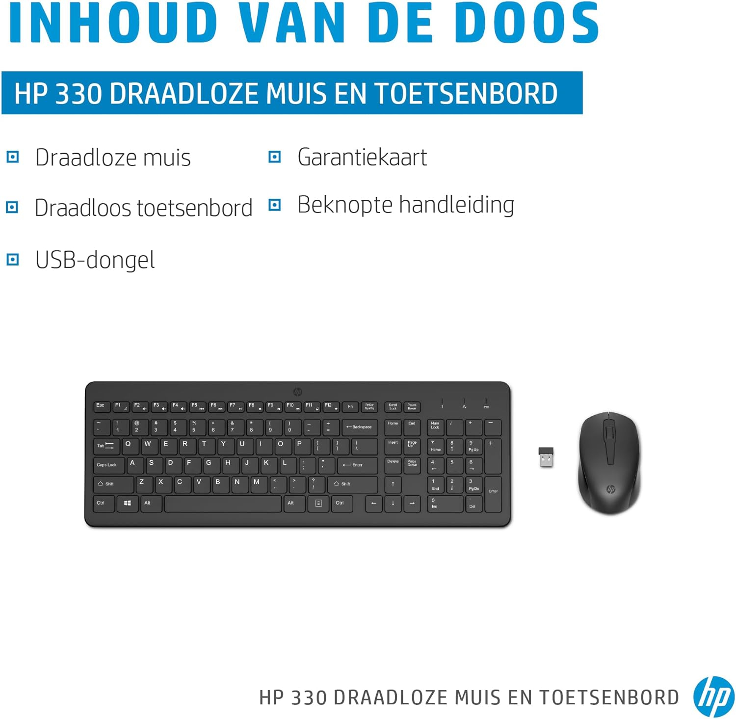 HP 330 Wireless Keyboard and Mouse Combination - (1600 DPI, USB-A Port, LED Indicators, Shortcut Keys, Windows 10), Black,