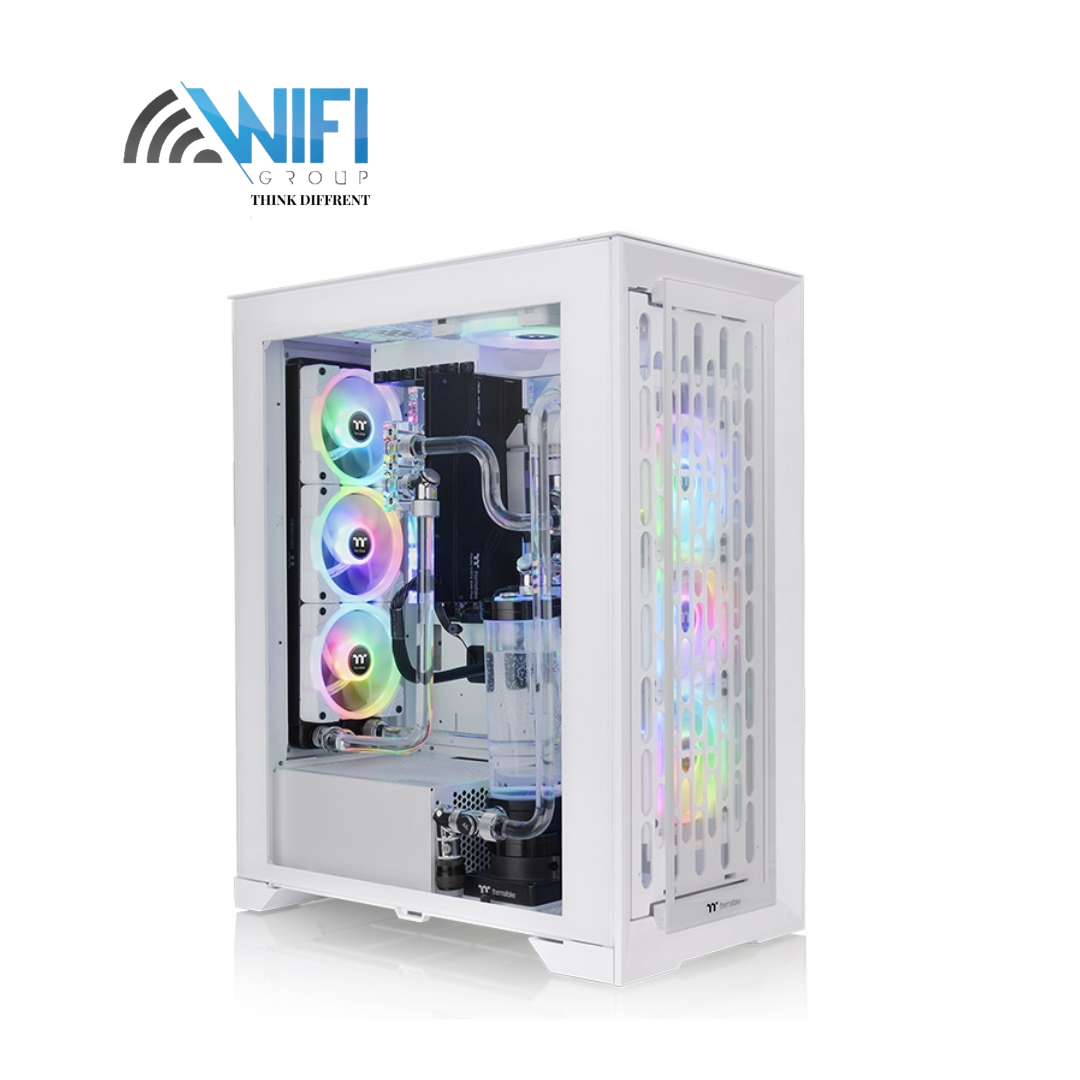 Thermaltake Torre completa CTE T500 TG ARGB Snow E-ATX con diseño de eficiencia térmica centralizada; ventiladores CT140 ARGB blancos de 0.118 x 5.512 in preinstalados; panel frontal y lateral de