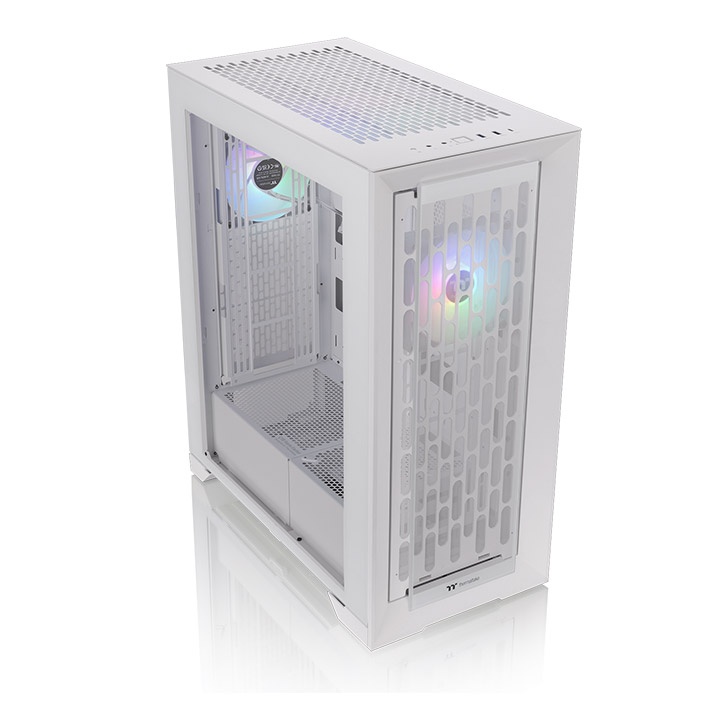 Thermaltake Torre completa CTE T500 TG ARGB Snow E-ATX con diseño de eficiencia térmica centralizada; ventiladores CT140 ARGB blancos de 0.118 x 5.512 in preinstalados; panel frontal y lateral de