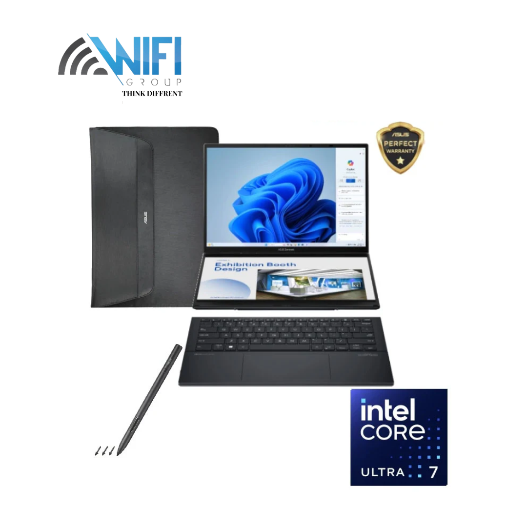  ASUS Zenbook Duo UX8406MA-PZ073W Ultra 7 Processor 155H LPDDR5X 16GB 1TB M.2 NVMe™ PCIe® 4.0 SSD Intel® Arc™ Graphics 14 3K (2880 x 1800) OLED 16:10 aspect ratio WIN 11 ( 1 Year Perfect Warranty )