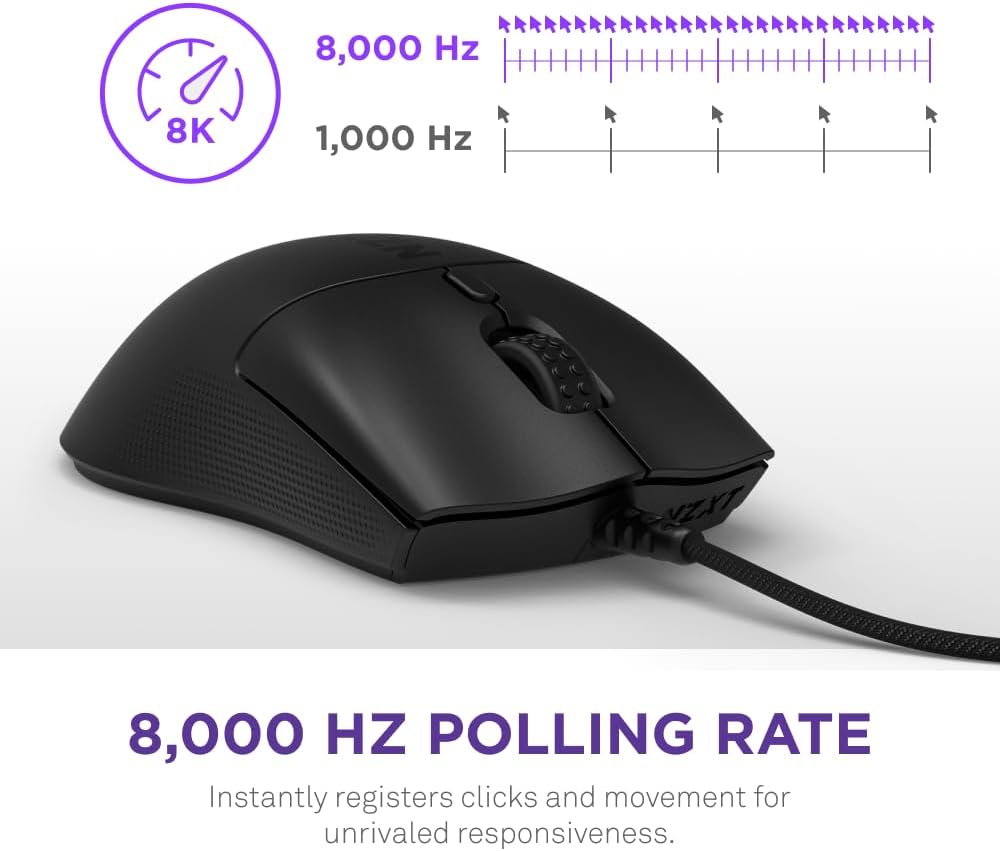 NZXT Lift 2 Symm | Lightweight Symmetrical Wired Gaming Mouse | Lightweight 58 g Design | 8K Polling Rate | Optical Switches | 26K DPI Optical Sensor | 100% PTFE Feet | Black