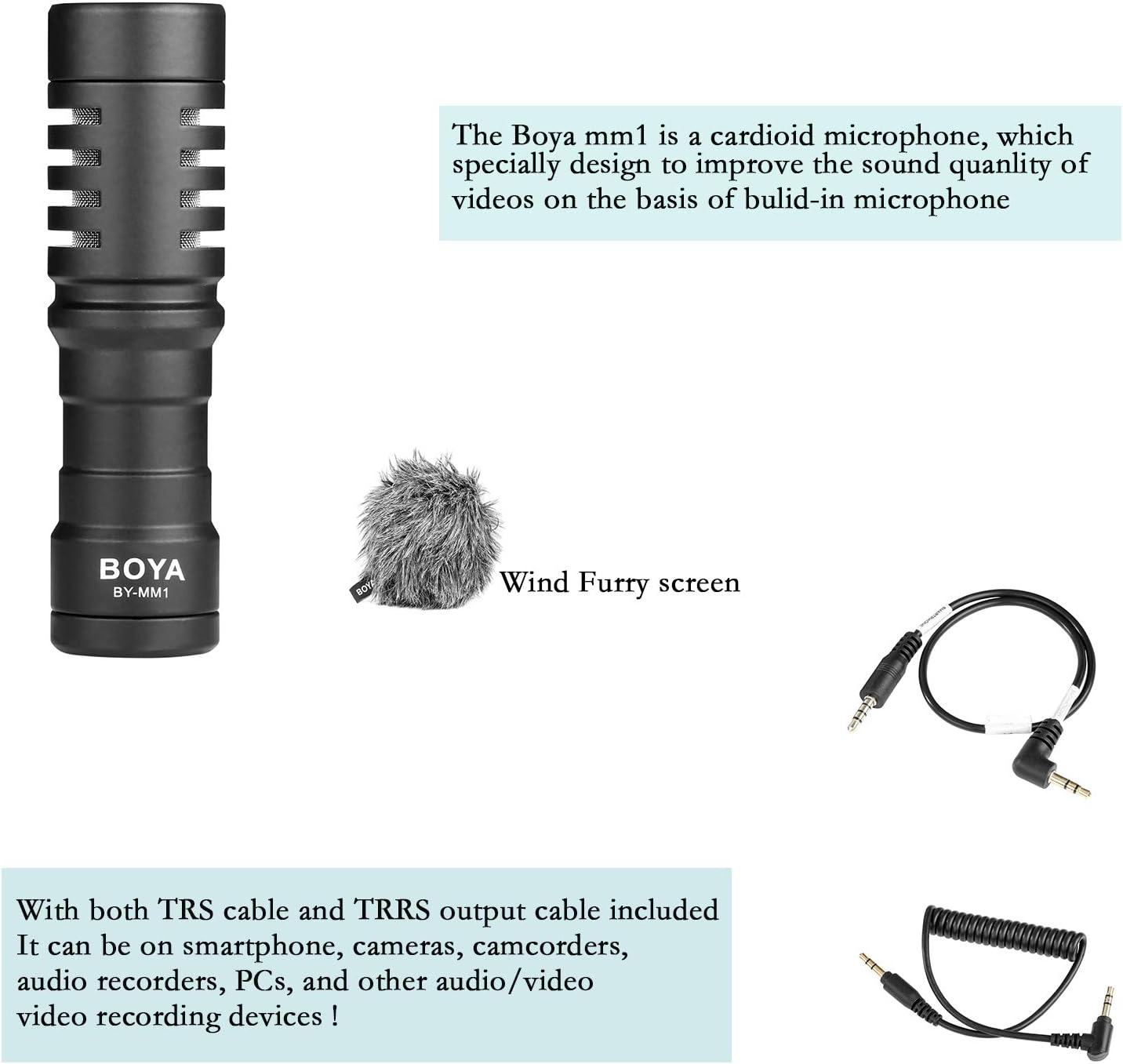 Boya By-mm1 on-camera shotgun microphone for iphone, android smartphones