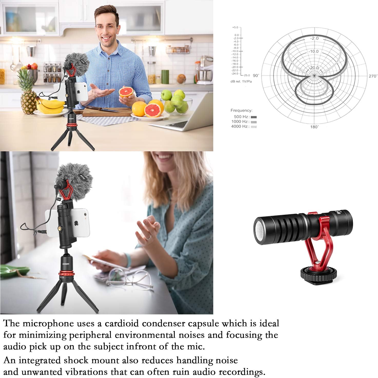 Boya By-mm1 on-camera shotgun microphone for iphone, android smartphones