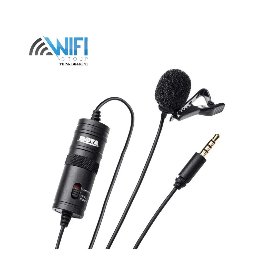 Boya By-M1 lavalier microphone with windshield for smartphones and cameras - black