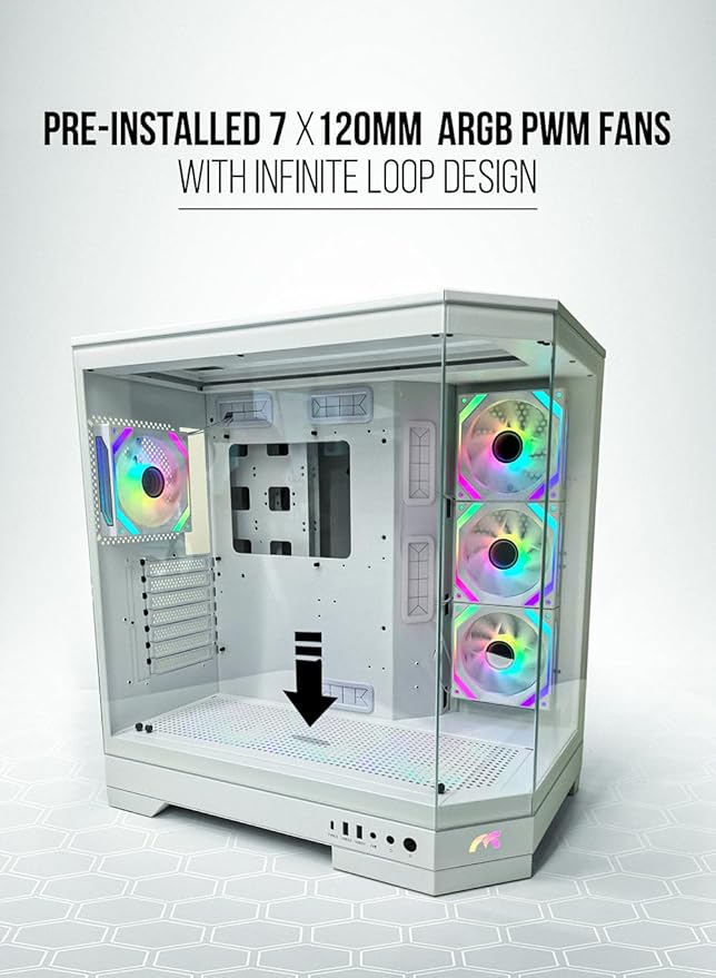 TORTOX PRISM TRIPLE GLASS CASE WITH 7 ARGB FANS PRE INSTALLED WHITE