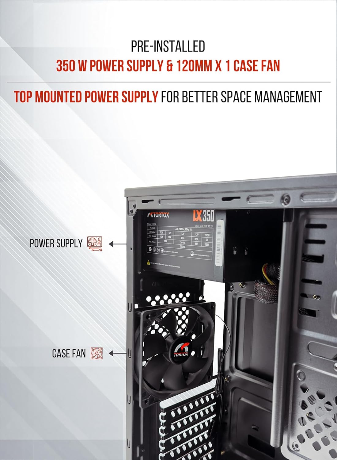 Zion ATX, ITX, M-ATX Gaming PC Case, Pre-installed 350W Power Supply and 120mm Fan*1, Metal Computer Cabinet, HDD, SSD, 7 Expansion Slots