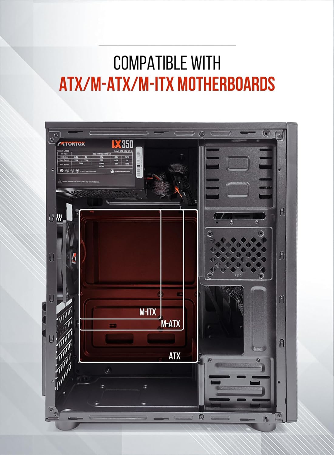 Zion ATX, ITX, M-ATX Gaming PC Case, Pre-installed 350W Power Supply and 120mm Fan*1, Metal Computer Cabinet, HDD, SSD, 7 Expansion Slots