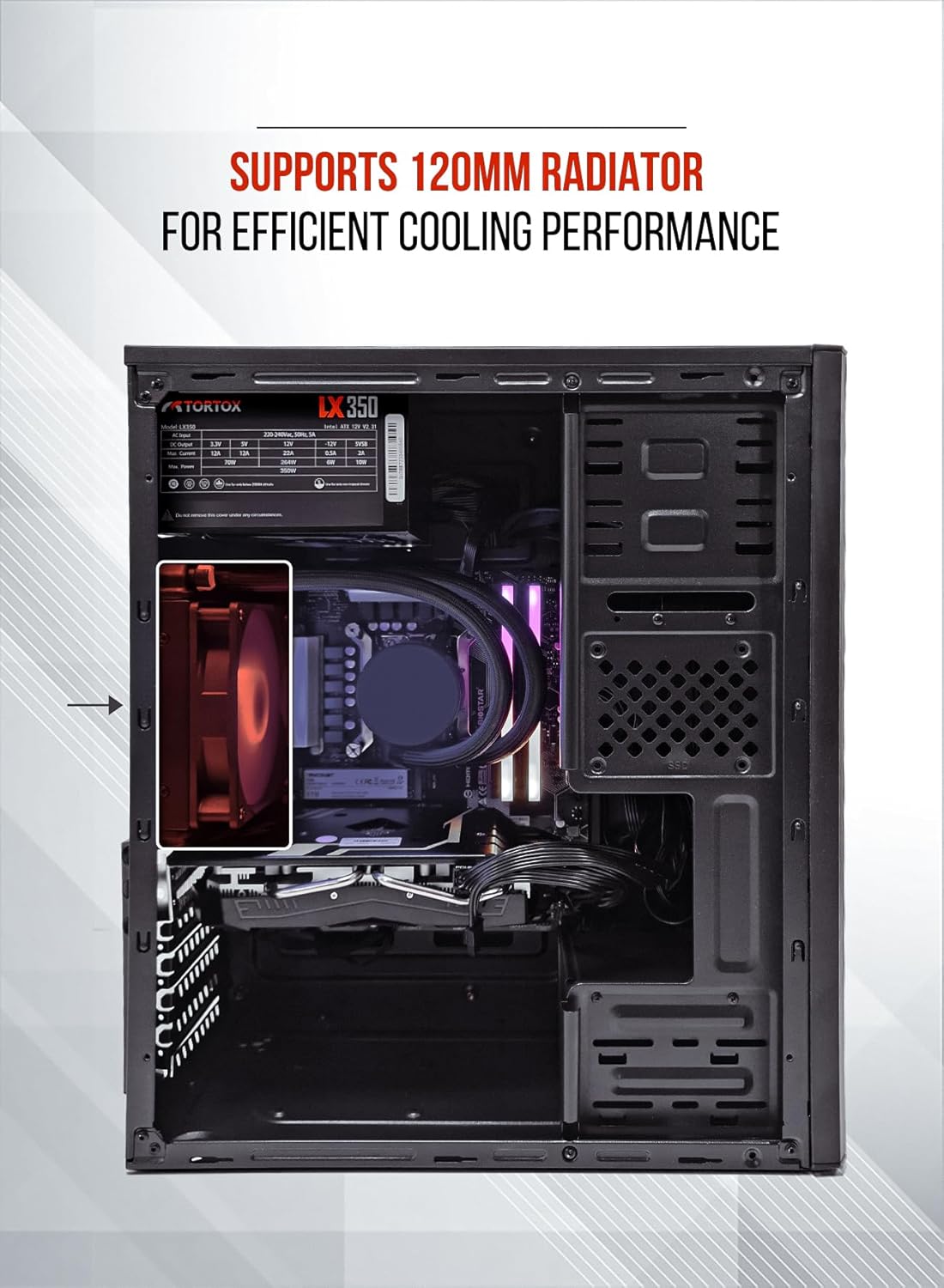 Zion ATX, ITX, M-ATX Gaming PC Case, Pre-installed 350W Power Supply and 120mm Fan*1, Metal Computer Cabinet, HDD, SSD, 7 Expansion Slots
