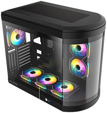 Tortox Vidrio ATX Full Tower Case, 6x Pre-Installed ARGB PWM Fans, Up to 360mm Radiator Support & 9x Fan Support, Semi Curved Tempered Glass, Dust Proof Filter, SPCC Material, Black | VIDRIOB