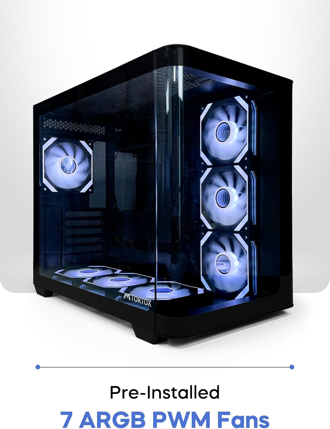 Tortox Curvo Gaming PC Case ATX/M-ATX/ITX Gaming PC Case with 7 * 120mm ARGB PWM Case Fans, 360MM Radiator Support, Type-C USB Port, 3*SSD Slot Gaming Case (Black)