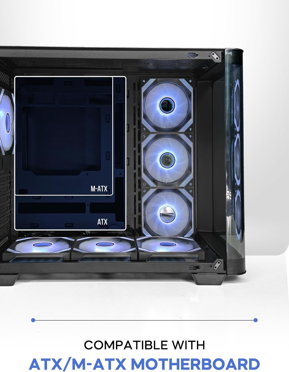 Tortox Curvo Gaming PC Case ATX/M-ATX/ITX Gaming PC Case with 7 * 120mm ARGB PWM Case Fans, 360MM Radiator Support, Type-C USB Port, 3*SSD Slot Gaming Case (Black)