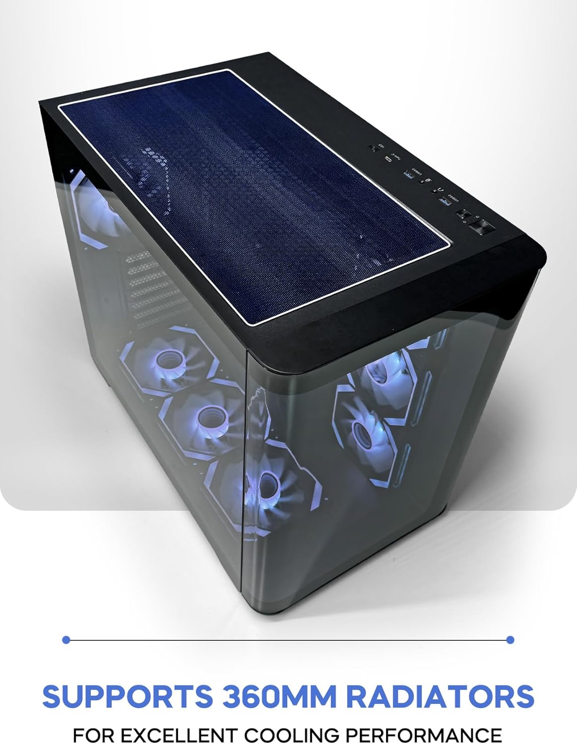 Tortox Curvo Gaming PC Case ATX/M-ATX/ITX Gaming PC Case with 7 * 120mm ARGB PWM Case Fans, 360MM Radiator Support, Type-C USB Port, 3*SSD Slot Gaming Case (Black)