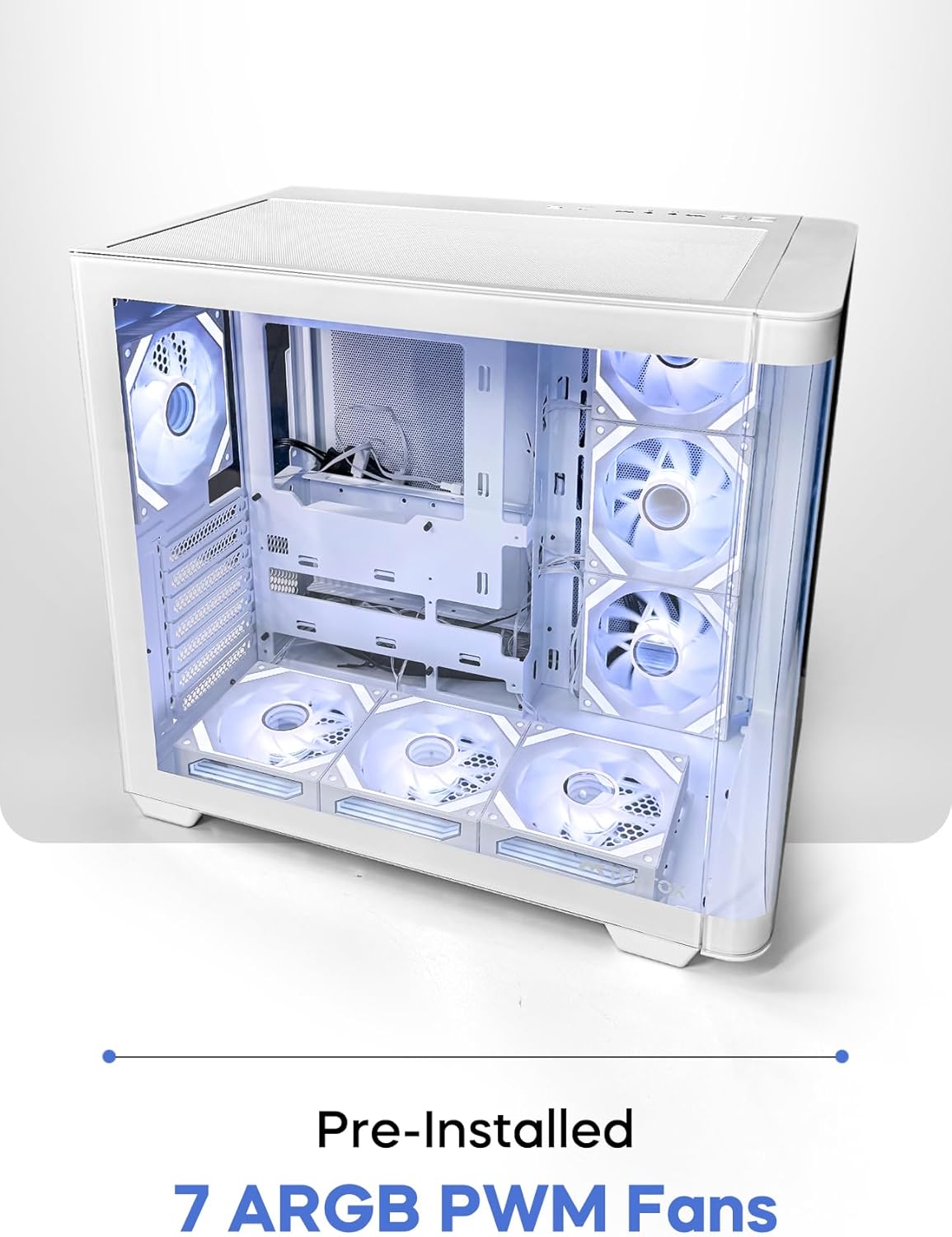 Tortox Curvo Gaming PC Case ATX/M-ATX/ITX Gaming PC Case with 7 * 120mm ARGB PWM Case Fans, 360MM Radiator Support, Type-C USB Port, 3*SSD Slot Gaming Case (White)