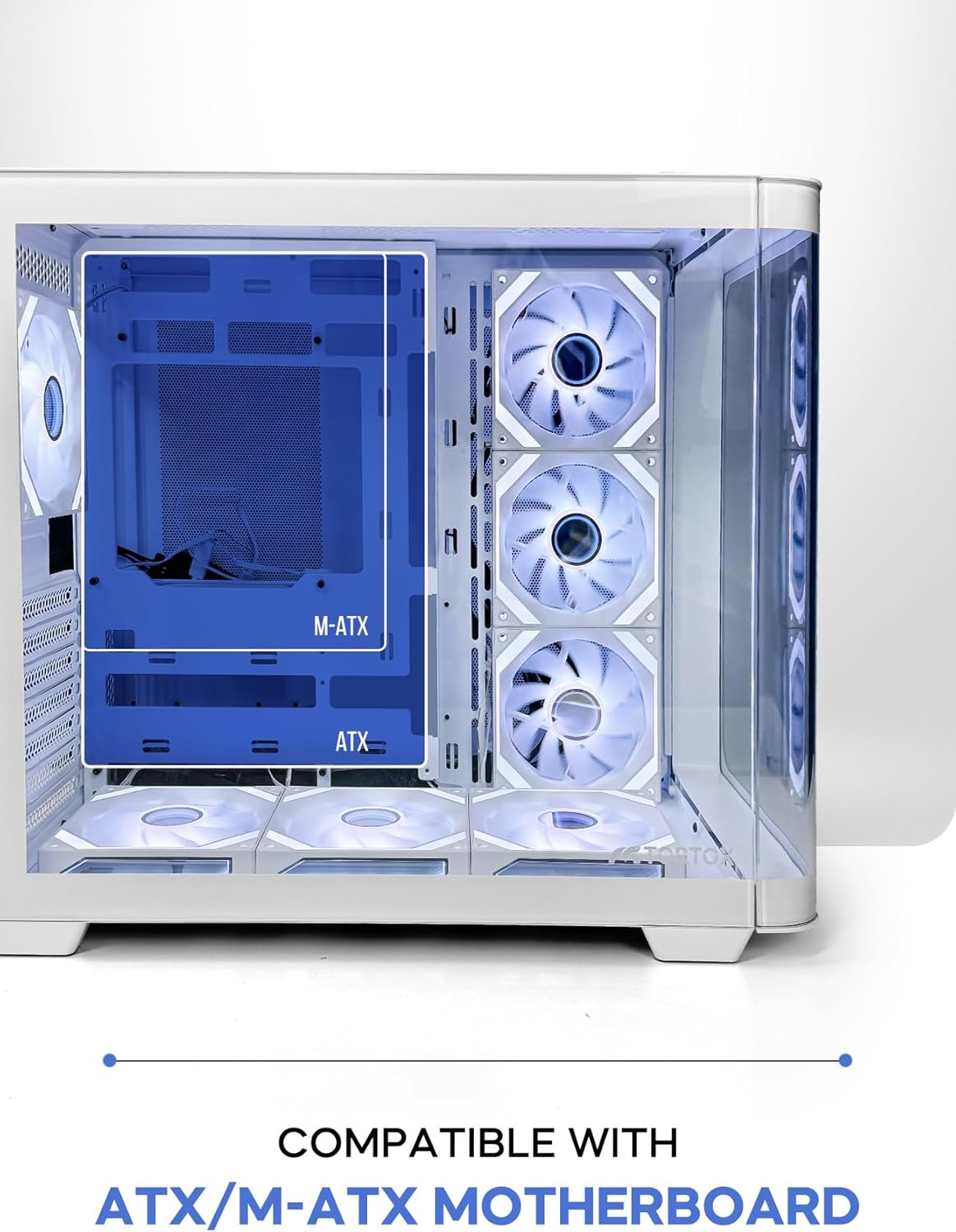 Tortox Curvo Gaming PC Case ATX/M-ATX/ITX Gaming PC Case with 7 * 120mm ARGB PWM Case Fans, 360MM Radiator Support, Type-C USB Port, 3*SSD Slot Gaming Case (White)
