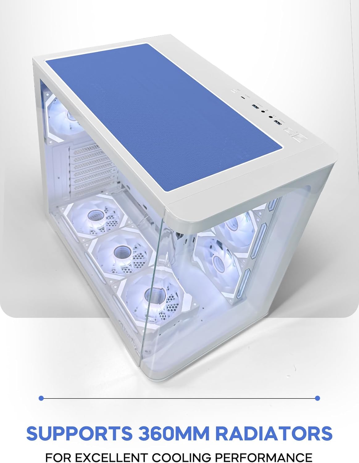 Tortox Curvo Gaming PC Case ATX/M-ATX/ITX Gaming PC Case with 7 * 120mm ARGB PWM Case Fans, 360MM Radiator Support, Type-C USB Port, 3*SSD Slot Gaming Case (White)