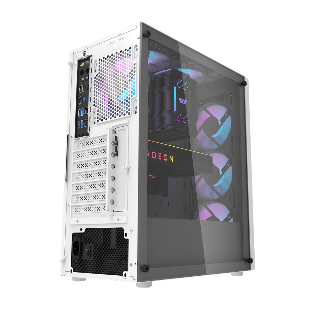 DK351 Tempered Glass ATX Case with 4 ARGB Fans Pre-Installed White