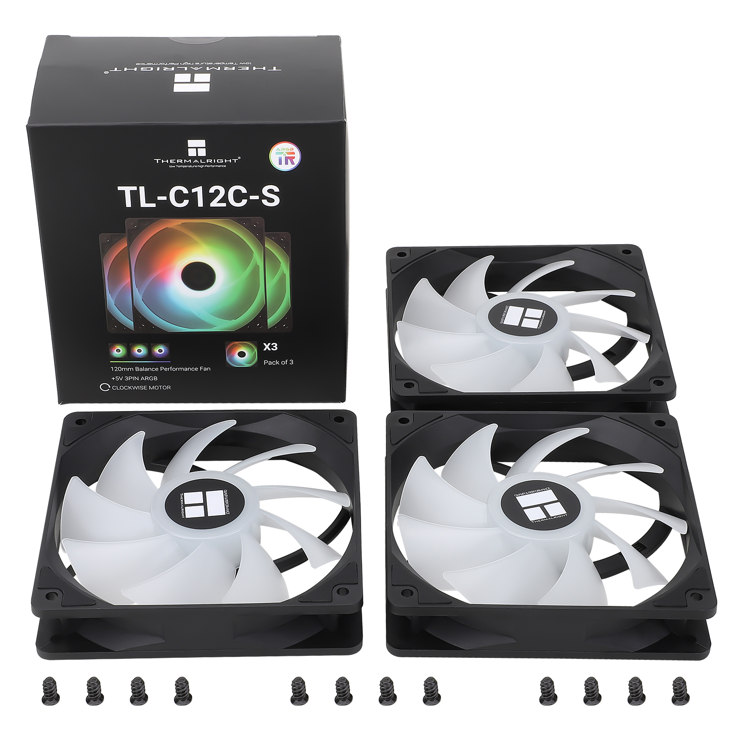 Thermalright TL-C12C-S X3 CPU Fan 120mm ARGB Case Cooler Fan, 4pin PWM Silent Computer Fan with S-FDB Bearing Included, up to 1550RPM Cooling Fan（3 fan）