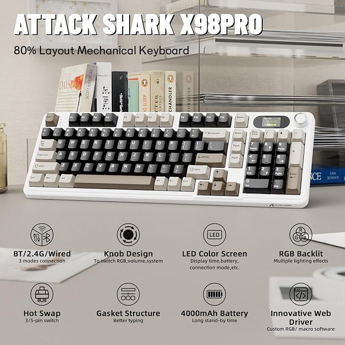 Attack Shark X98PRO three-mode RGB keyboard Cheese white