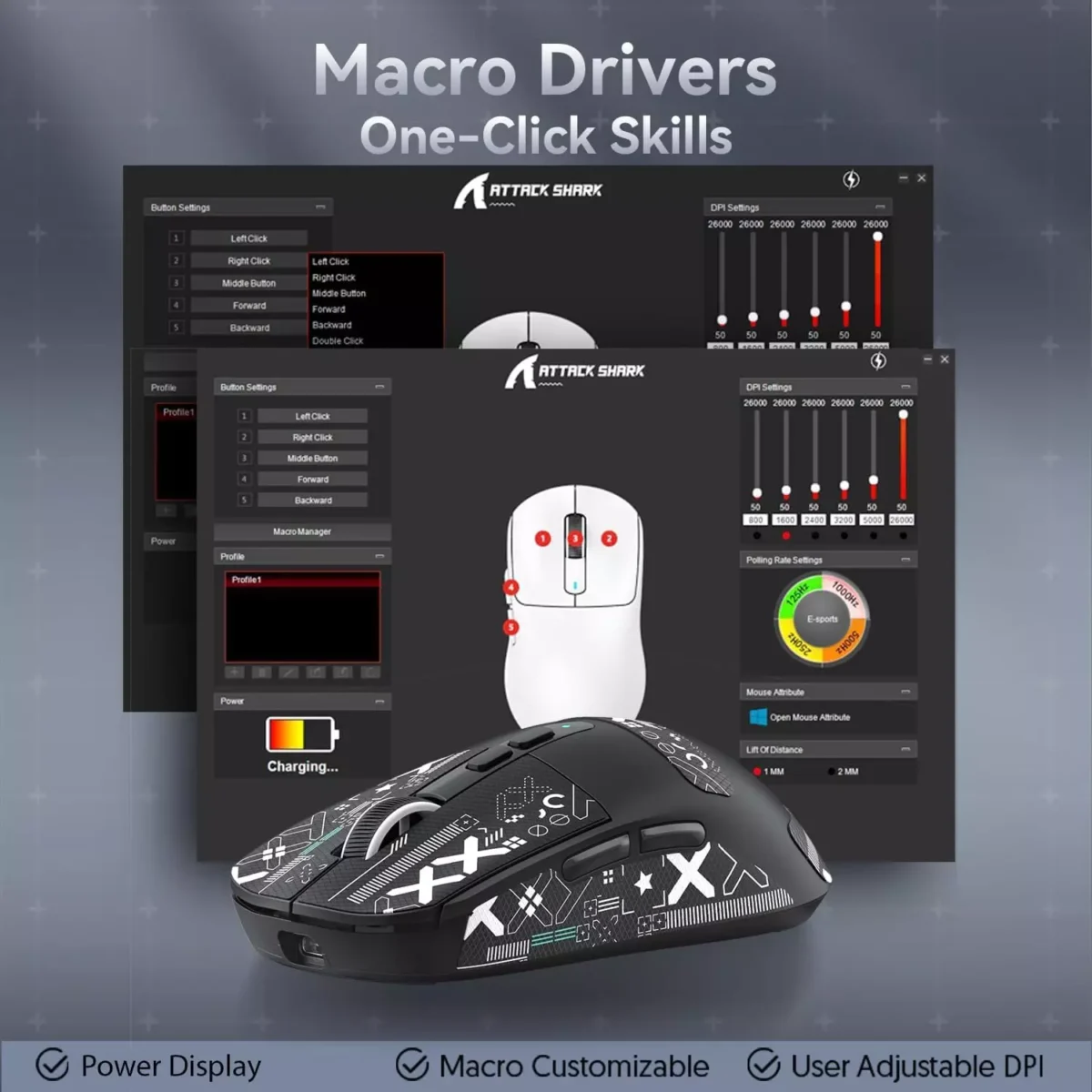 ATTACK SHARK X6 Tri-Mode Wired/Wireless 2.4GHz/BT5.2Gaming Mouse with