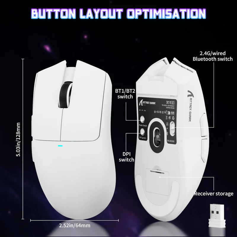 Attack Shark X11SE lightweight three-mode mouse white
