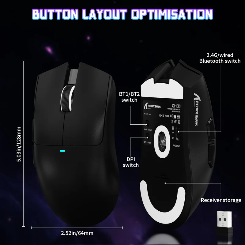 Attack Shark X11SE lightweight three-mode mouse Black