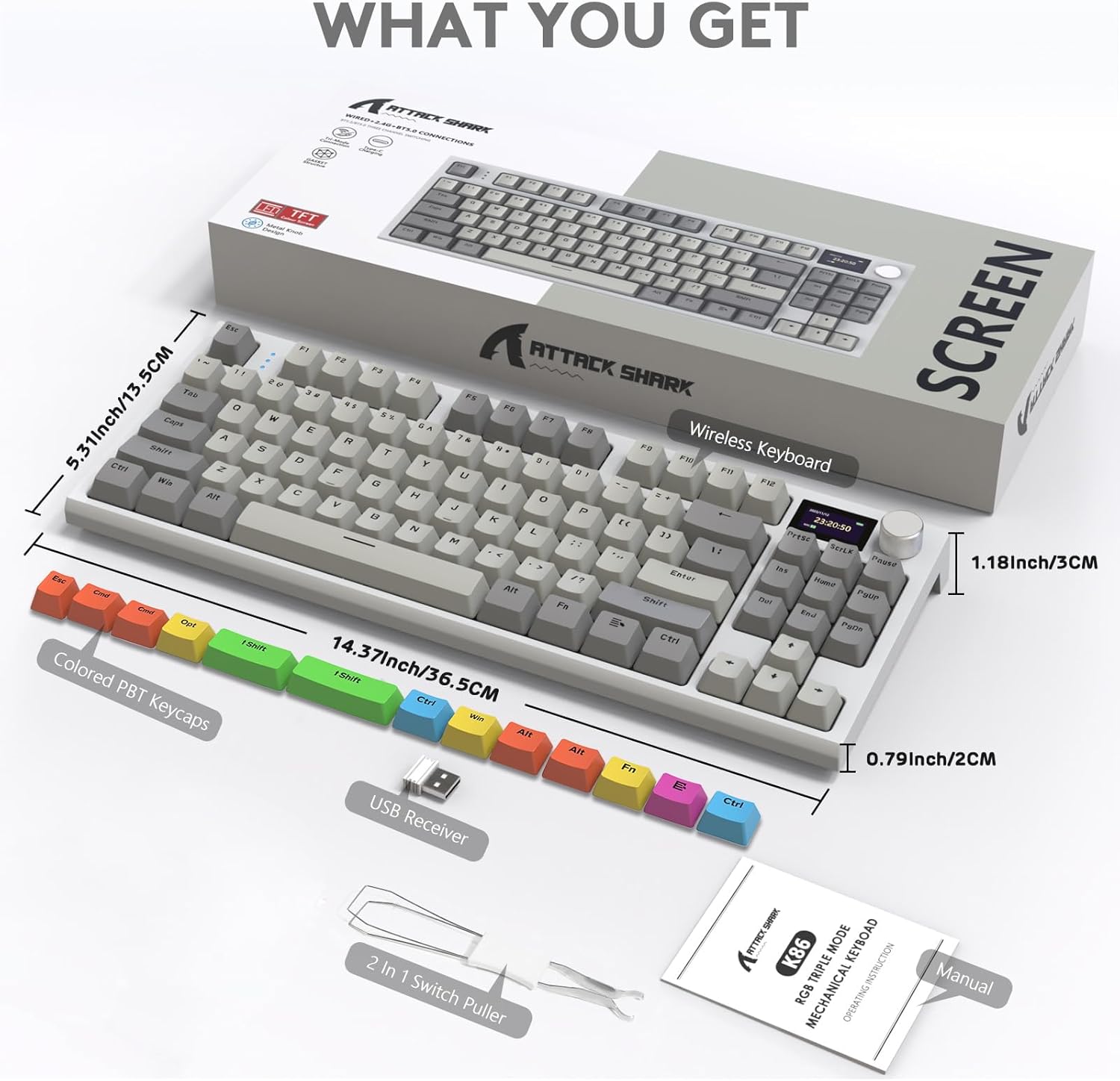 Attack Shark K86 Three mode RGB Display guest -made heat plug -in mechanical keyboard Time machine blue whale