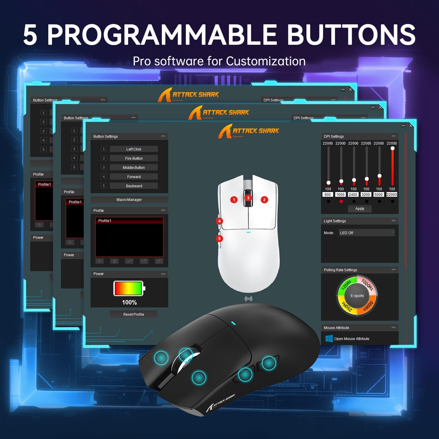ATTACK SHARK X11 Lightweight Tri-Mode Wireless 2.4G/USB-C Wired/BT Gaming Mouse with RGB Charging Dock ,22K DPI,PAW3311 Optical Sensor (Black)
