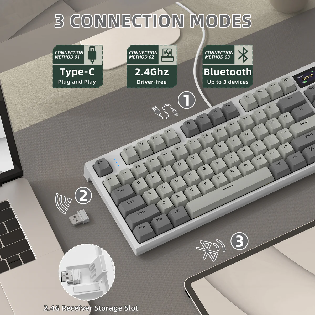 Attack Shark K86 Three mode RGB Display guest -made heat plug -in mechanical keyboard Business gray