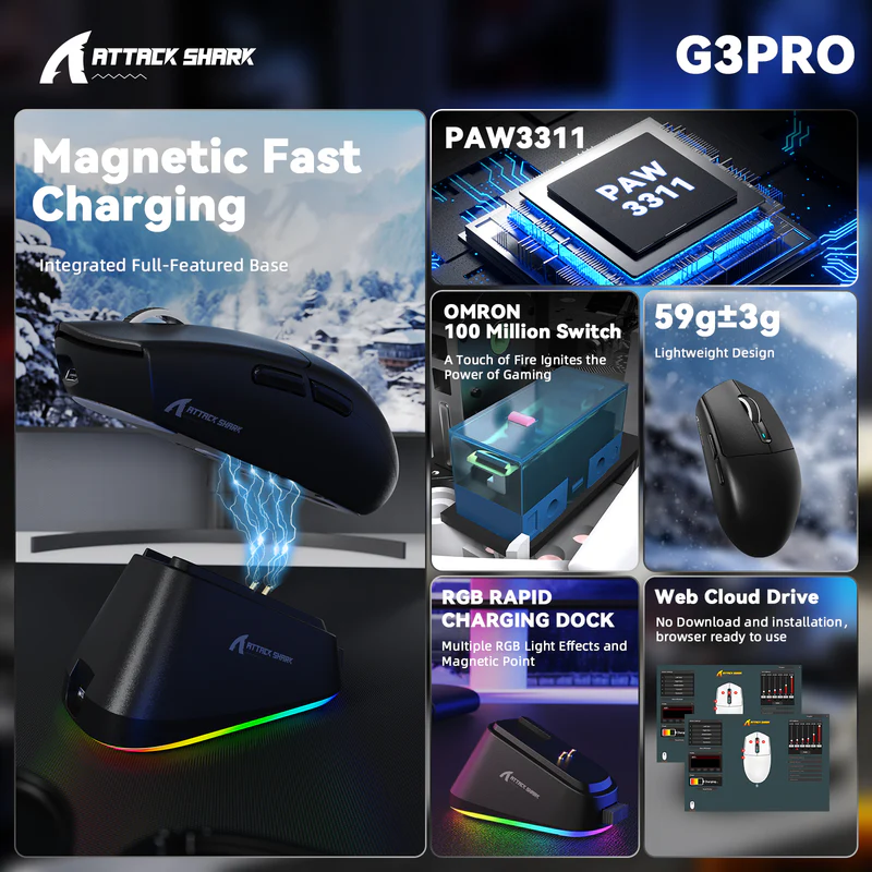 Attack Shark G3PRO lightweight three-mode mouse Black