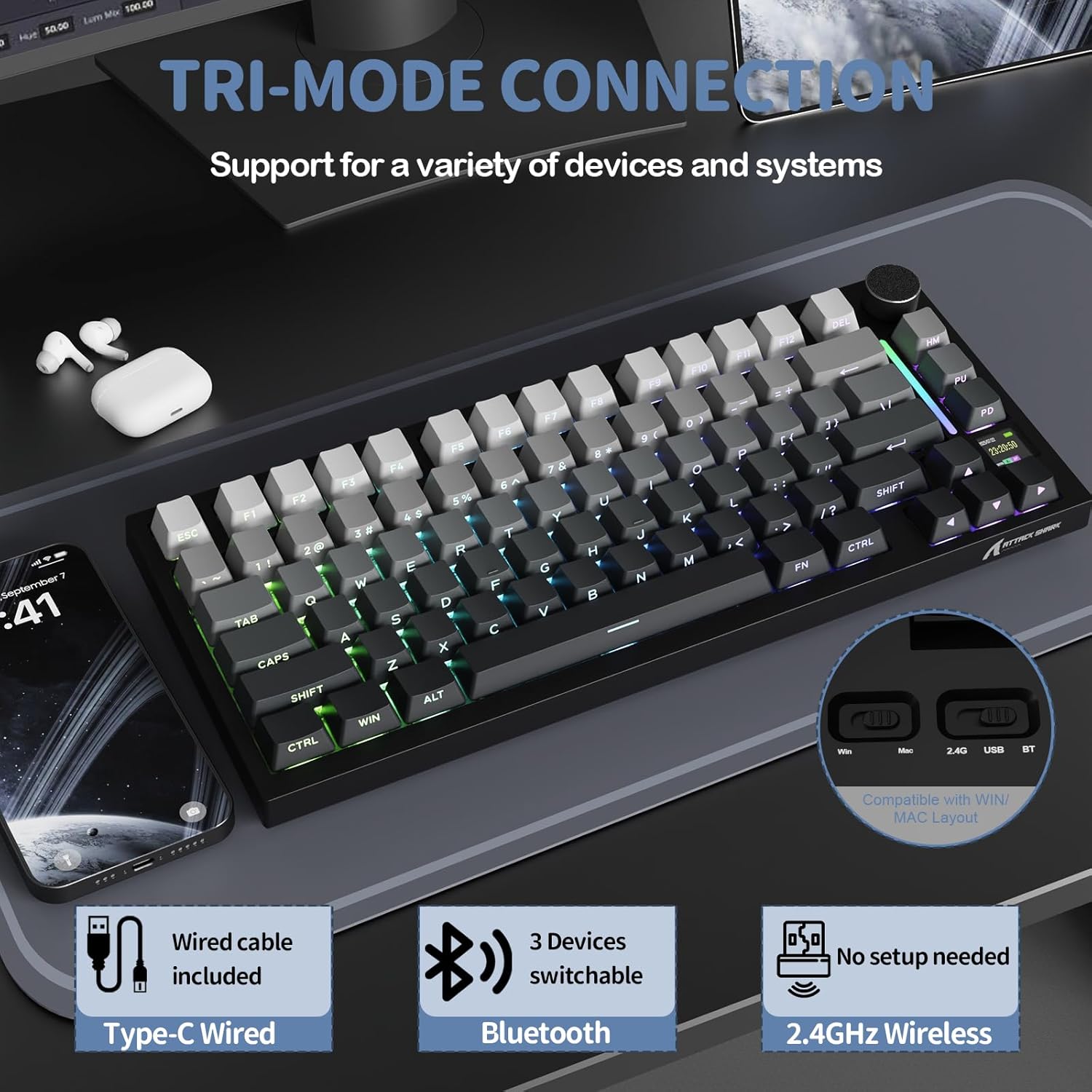 Attack shark X820 ULTRA Tri-Mode Mechanical Keyboard Moonlight