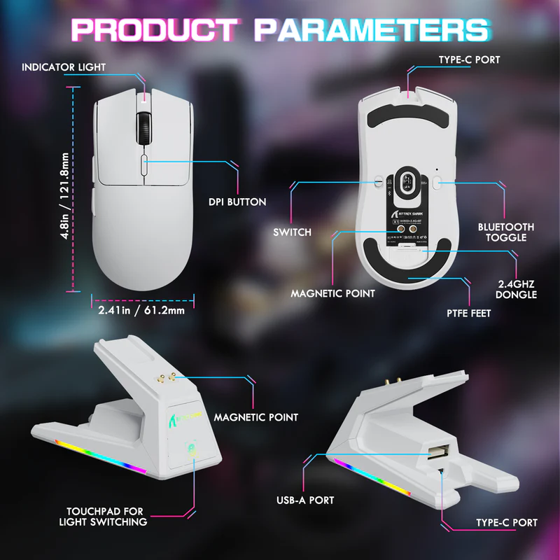 Attack Shark X1 Llghtweight 3-Mode Mouse white
