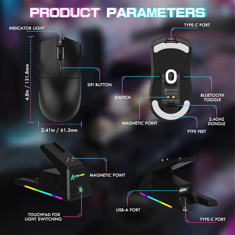Attack Shark X1 Llghtweight 3-Mode Mouse Black