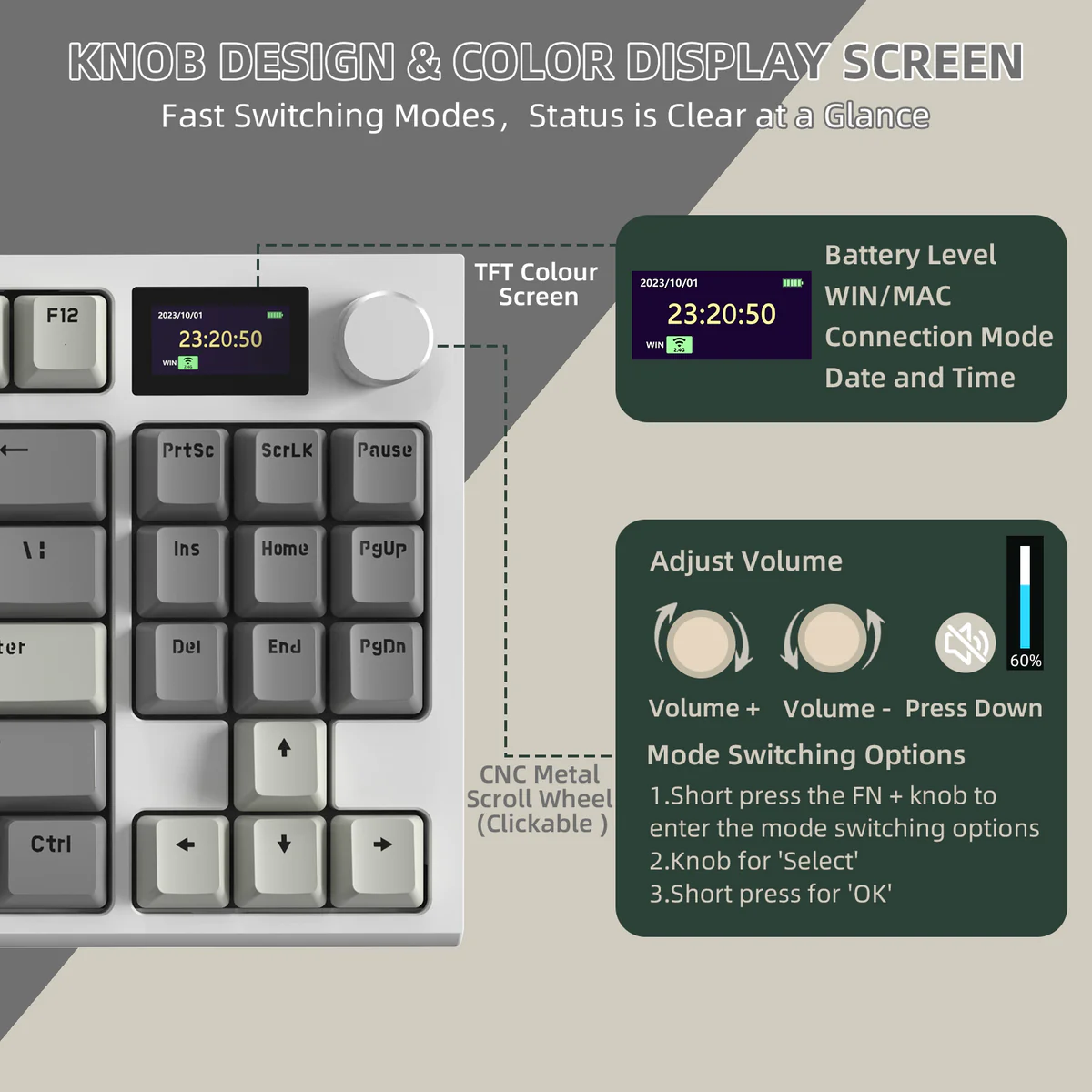 Attack Shark K86 Three mode RGB Display guest -made heat plug -in mechanical keyboard Business gray