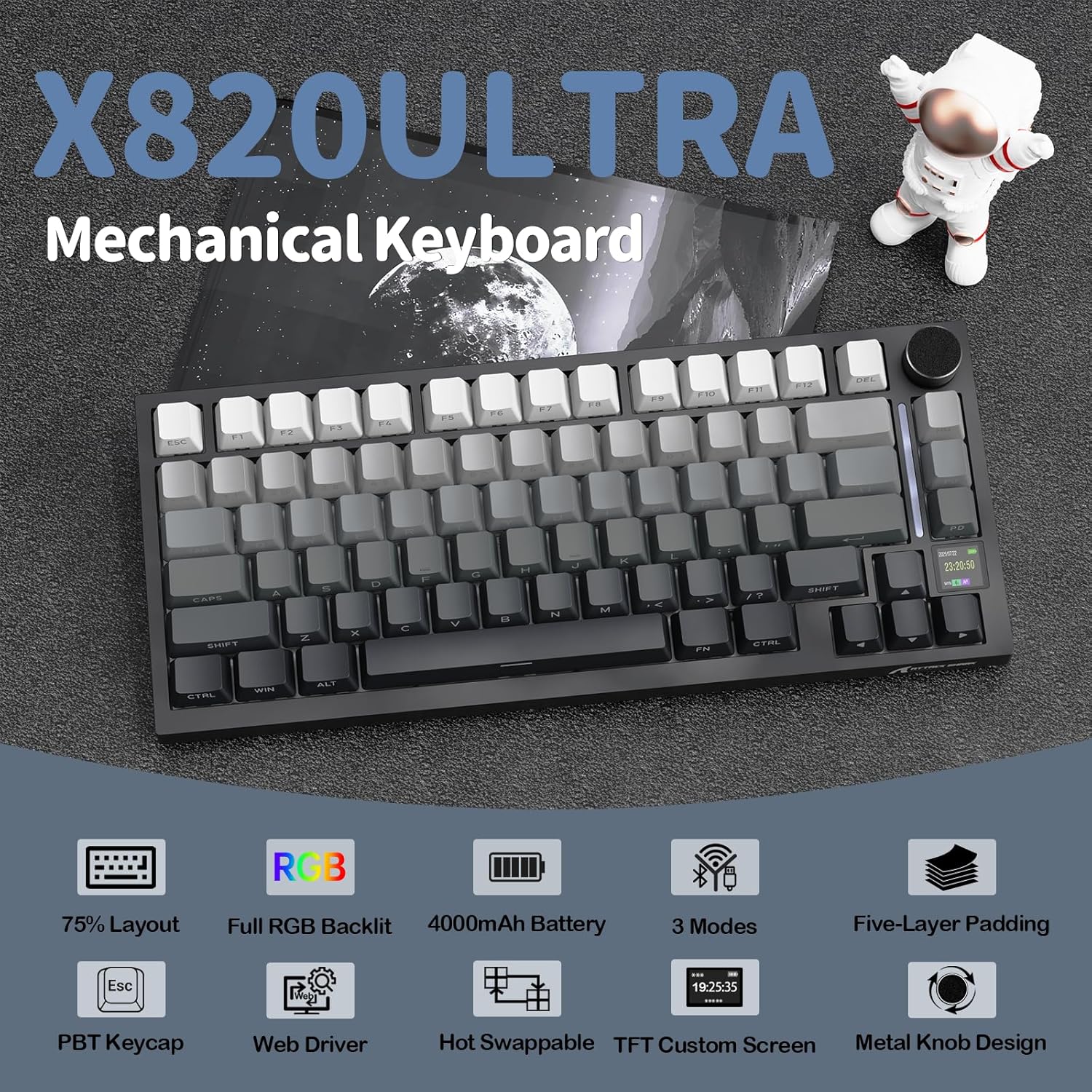 Attack shark X820 ULTRA Tri-Mode Mechanical Keyboard Moonlight