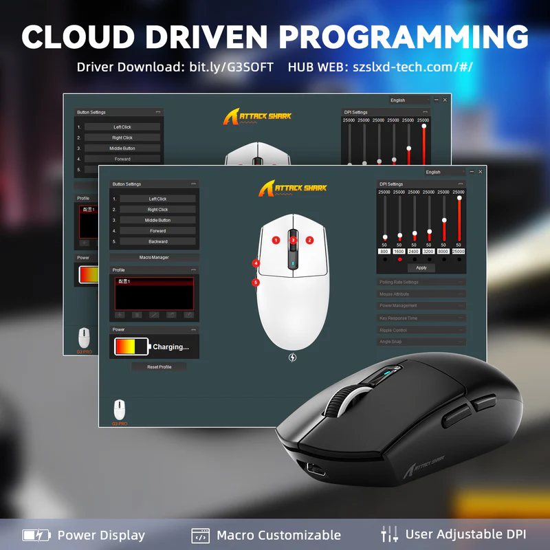 Attack Shark G3PRO lightweight three-mode mouse Black