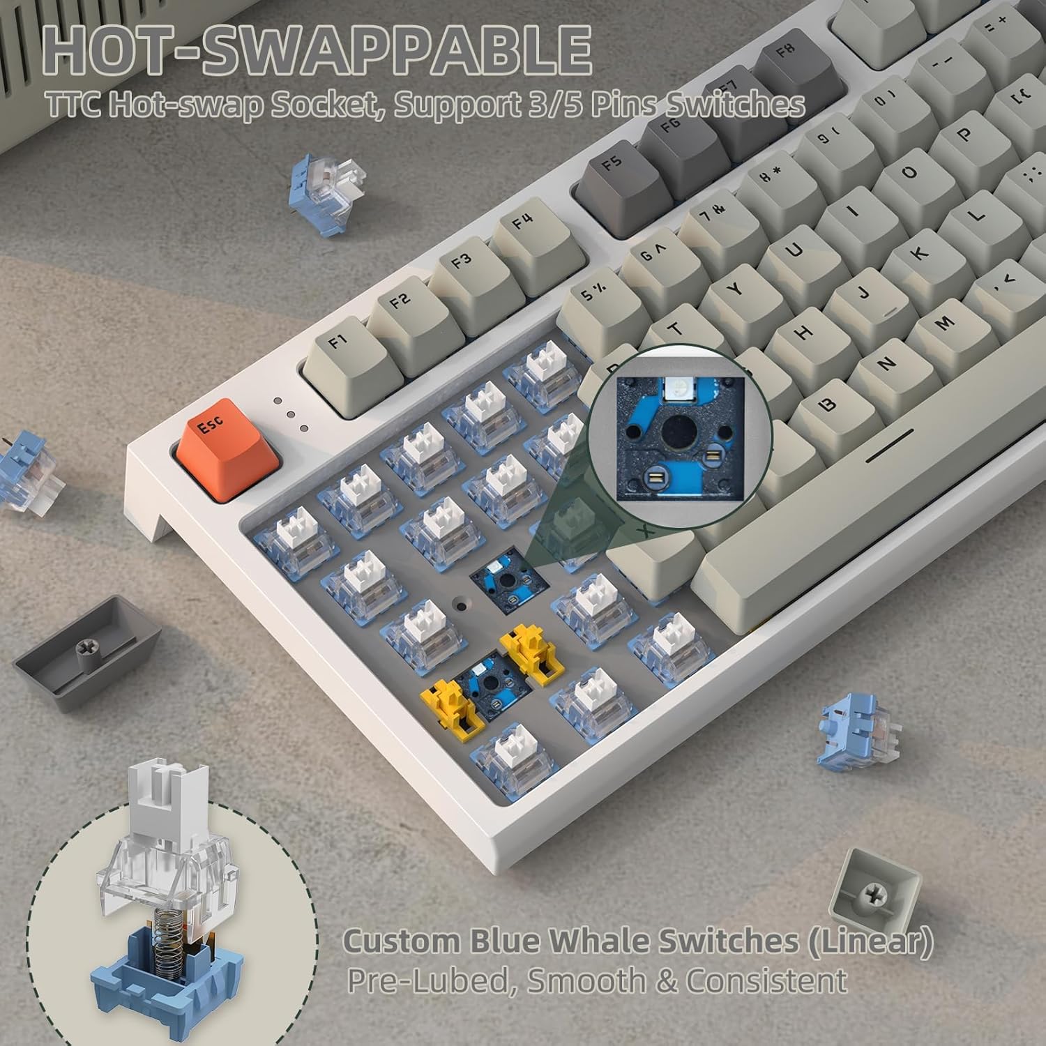 Attack Shark K86 Three mode RGB Display guest -made heat plug -in mechanical keyboard Time machine blue whale